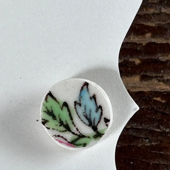 Handmade Broken China Earrings Fancy Aqua Blue Green Small Circle Beach Vintage - Picture 4 of 10